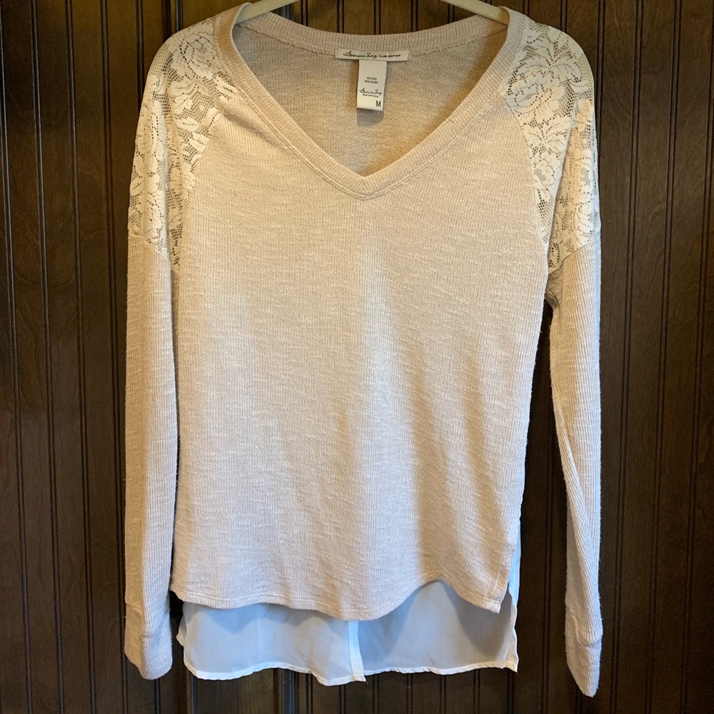 Tan and cream lace v neck